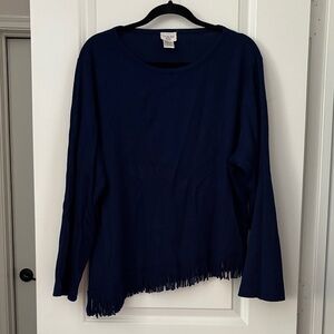 Stylish Navy Fringe Hem Long Sleeve Top